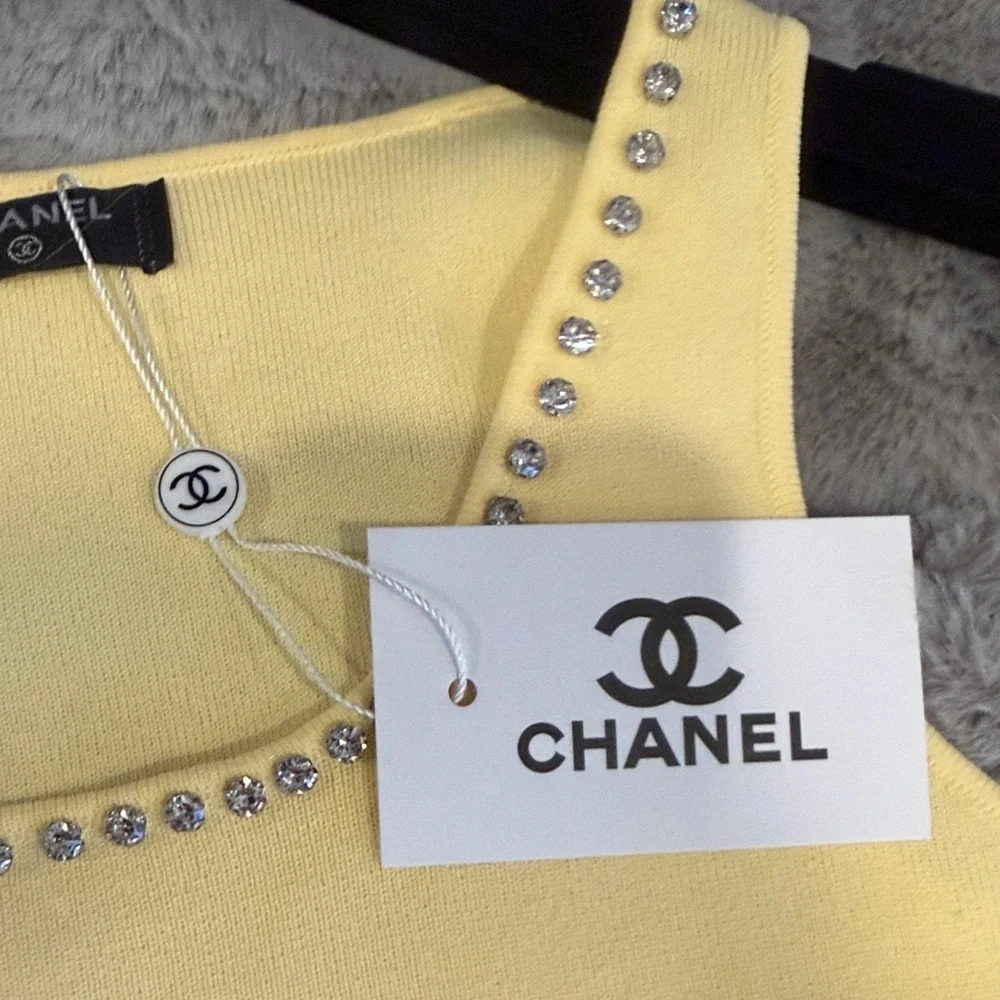 NWT CHANEL Yellow Tank Top with Crystal Accents - Picture 9 of 9